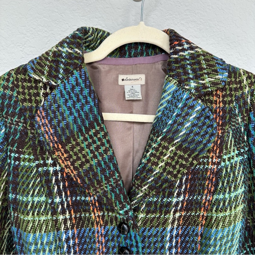 Anthropologie Elevenses Wool Blend Plaid Long Coat 4 - Picture 4 of 16